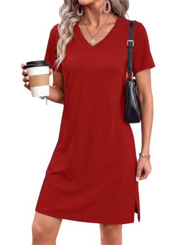 Image of RUMIA Summer Dresses for Women 2026 V-Neck Casual Sundresses T-Shirt Dress