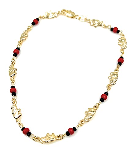 18K Brazilian Gold Filled Anklet Link Chain Good Fortune & Azabache Protection Jewelry