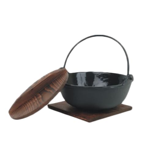 IRPA002 Japanese Noodle Bowl, 32 oz., Round, Swing Handle, Includes Wooden lid & Base, cast Iron