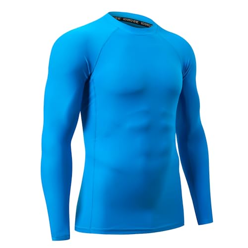 Image of HUGE SPORTS Men's Rash Guard Long Sleeves UPF 50+ UV Sun Protection Quick Drying Splice Compression Swim Shirts