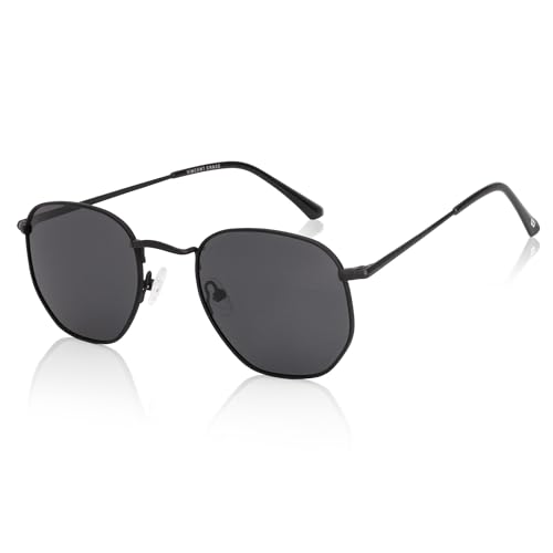 Image of VINCENT CHASE EYEWEAR Polarized and 100% UV Protected | Branded and Stylish Sunglasses | Matte Black - Grey Full Rim Round | For Men & Women | Medium | VC S18682