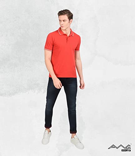 Image of AWG ALL WEATHER GEAR Men's Cotton Regular Fit Solid Polo Neck T-Shirt Navy Blue Melange