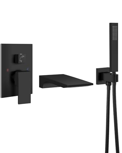 Aolemi Wall Mount Bathtub Faucet,Tub Faucet Set Waterfall Wall Mounted Tub Filler with Handheld...