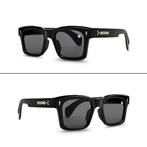 Image of MOONX Cosmic S1 UV Protected Wayfarer Sunglasses for Men & Women | Black PC Frame | Black Lens | Stylish Unisex Eyewear for Driving, Travel & Casual Outings