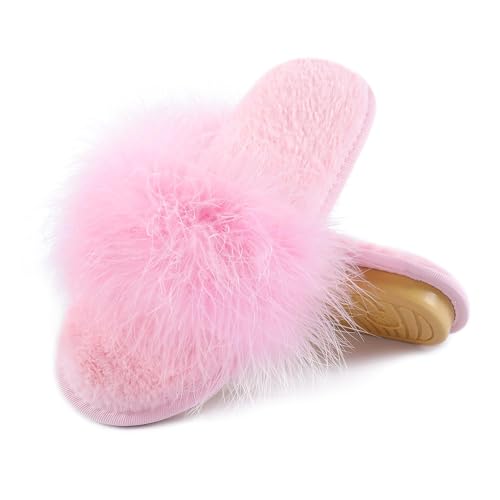 Image of Fur Story Women's Furry Slippers Open Toe Fuzzy Slippers Memory Foam Fluffy House Sandal