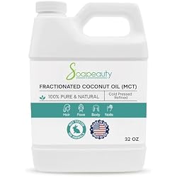 Soapeauty FRACTIONATED COCONUT OIL Cold Pressed Refined | 100% Natural Available in Bulk | Carrier for Essential Oils, Face, Skin, Hair Moisturizer, Soap Making | 32 fl oz