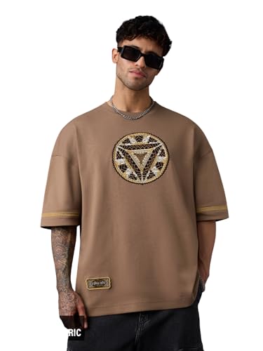 Image of The Souled Store Marvel Indie: Logo Men and Boys Short Sleeves Round Neck Embroidered Drop Shoulder Baggy Casual Streetwear Superheroes Inspired Cotton Super Oversized T-Shirt