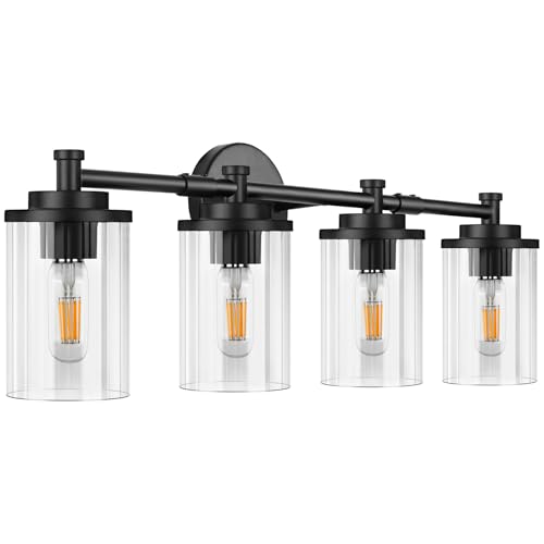 Image of Bathroom Light Fixtures Black Vanity Lights 4-Light Bathroom Vanity Light 30 Inches Vanity Lighting for Bathroom Wall Lamp for Mirror Farmhouse Vanity Lighting Fixtures for Hallway Wall