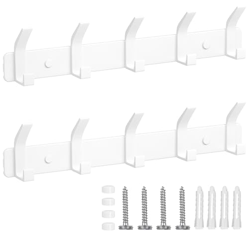TENXSNUG Percheros Pared 2 Piezas, Colgador Pared Inoxidable con 5 Ganchos, Ganchos de Perchero Coat Hooks para Cocina, Baño y Dormitorio, Blancanieves