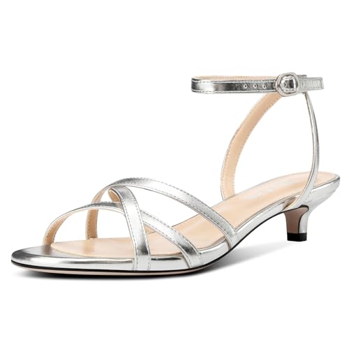 DearOnly Womens Ankle Strap Peep Open Toe Low Heels Strappy Kitten Heel Sandals Slingback Prom Buckle Dress Shoes 1.4 Inches Heels