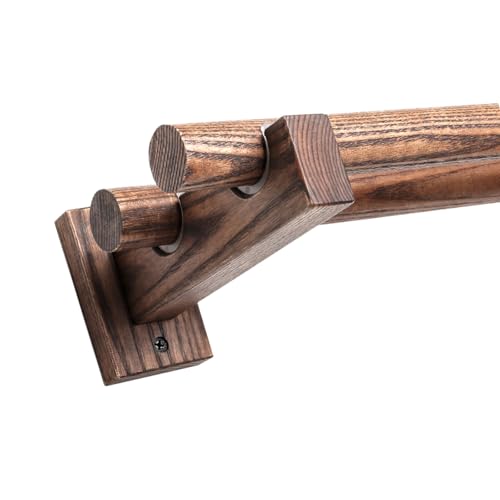 OWOHYG Barra de Cortina Romana Individual, Barra de Cortina Romana de Madera Maciza de Nogal, Juego de Soportes para Barra de Cortina Romana en Varios tamaños, Barra Doble, 180 cm