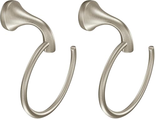Image of Moen Eva Brushed Nickel Single Post Open Hand Towel Ring, Holder for Bathroom, YB2886BN (Pack of 2)