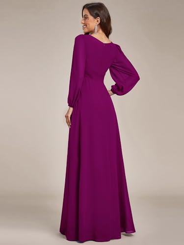 Image of Ever-Pretty Women's Crewneck Long Lantern Sleeves Floor Length A-Line Pleated Chiffon Formal Dress 0106B