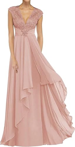 V Neck Mother of The Bride Dresses Long Chiffon Prom Dress for Wedding Lace Appliques Formal Evening Gown Plus Size4