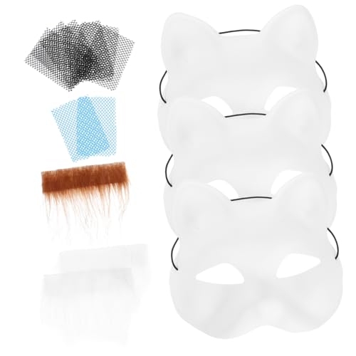GARVALON 1 Set DIY Unpainted Blank Masquerade Masks for Cosplay Parties Crafting Create Unique White Cat Masks for Halloween Birthdays and Carnival Fun