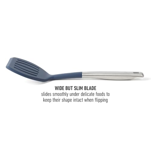 Image of Calphalon Prime Slotted Turner, Kitchen Flipping Spatula, Slotted Spatula with Silicone Head and Stainless Steel Handle, Heat Resistant Nonstick Cookware for Flipping and Draining (Navy Blue)