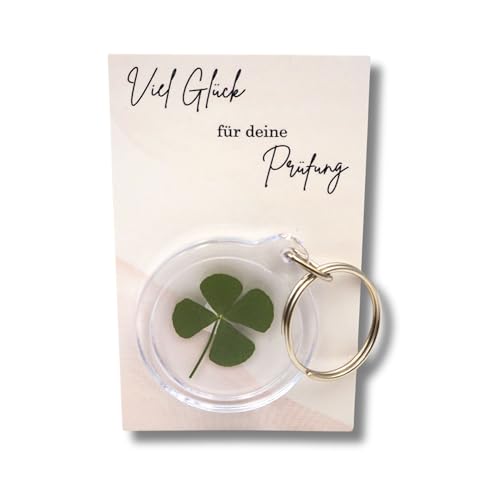 Milaboo® Llavero de la suerte con trébol real y tarjeta – listo para regalo – Talismán de buena suerte y coraje (examen), Examen, Talla única