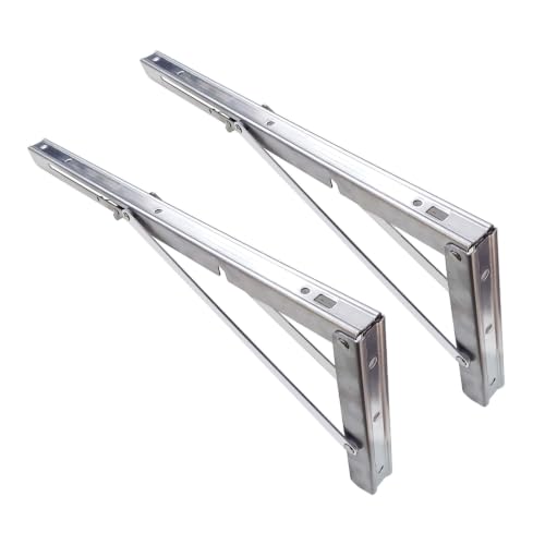 Image of VOLO Pack of 2 Pieces (1 Set ) Heavy Duty Folding Bracket | 150 Kg Load Capacity | Foldable Wall Shelf Bracket | Bracket for Fold Down Table and Wall with Fittings | (Stainless Steel, 20 Inch (500mm))