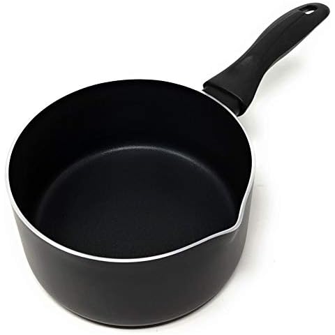 LS Kitchen - Non-Stick Pour Saucepan - Kitchen Saucepan with Spout - Milk Pan - 1L - Black Cover