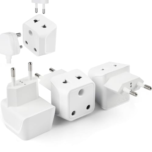 Image of Ceptics European Travel Adapter, 2 in 1 India to European, Germany, France Adapter - Type C European Plug Adapter for Laptops, Phones, Chargers, CE - RoHS - 3 Pack