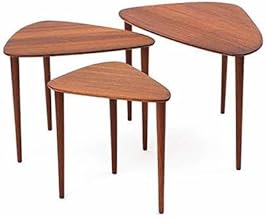Sheesham Wood Triangular Nesting Table | Multipurpose Wooden Bedside Stools, Sofa Side Peg Tables Furniture for Living Room, Bedroom, Office, Hotel and Home (Set of 3-Natural Finish)