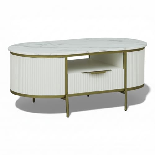 Image of Monaco Coffee Table | Premium Sintered Stone Center Table for Living Room | Premium Acrylic White Finish | 110 x 60 x 45 cm