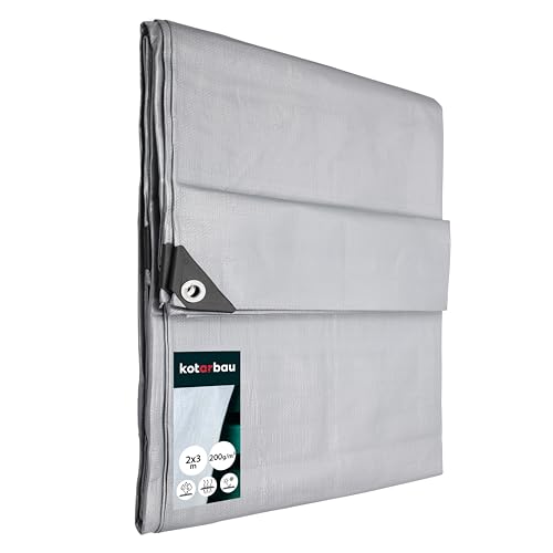KOTARBAU® Lona Impermeable Exterior - Polietileno - 2x3 m - Plata - 200 g/m2 - Lona Suelo Piscina - Cubierta Reforzada con Ojales - Cubierta de Protección para Jardín - Resistente - Universal