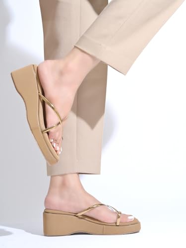 Image of Women's Strap Wedge Strap Wedge Sandals - Stylish Comfortable Slip-On Platform Slides | Soft Cushion Footbed Anti-Slip Sole - Perfect for Daily Casual Footwear