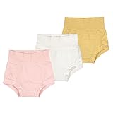 Teach Leanbh Baby Boys Girls 3 Pack High Waisted Bloomer Cotton Stripe Pure Bummies Shorts (3-6 Months, Pink/White/Yellow)