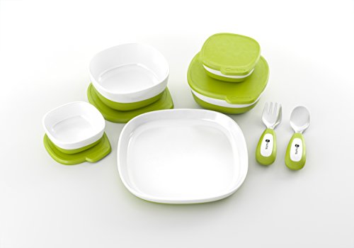 4moms high chair Magnetic Feeding Utensil Set | Spoon, Fork, Bowls and Plate for Baby, Infant, and Toddler | from The Makers of The mamaRoo