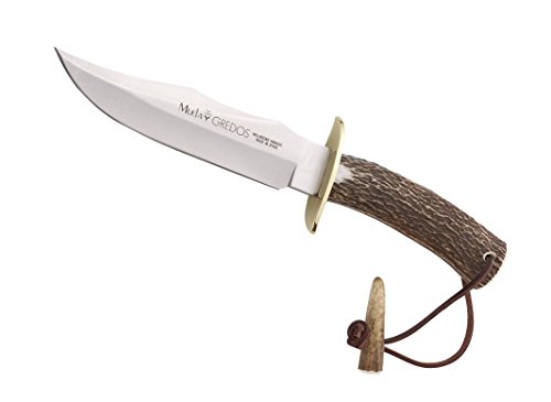 MUELA GRED-17 - Cuchillo de caza con mango de ciervo rojo genuino con funda de cuero, 6-5/8 pulgadas