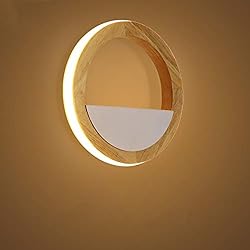 Lamparas De Pared Niños QJUZO Lámpara de pared Madera para Niños,15W Redonda LED Apliques de pared interior Para Infantil Dormitorio Salon Pasillo Escaleras, Blanco cálido 3000K
