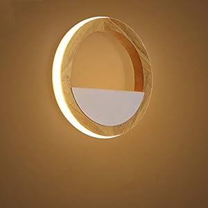 QJUZO Applique da Parete per Bambini in Legno,15W Rustico LED Rotondo Lampada da Parete per Bambini Camera da Letto Soggiorno Comodino Corridoio Decor, Bianco Caldo 3000K