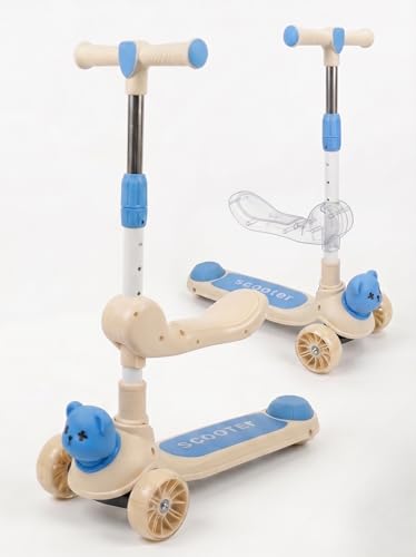Patinete infantil Berry con asiento y triciclo LED de 3 a 10 años, patinete para niñas, función musical, patinete infantil, triciclo infantil, color azul