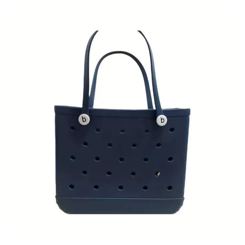 Large EVA Rubber Waterproof Beach Bag for Women - Solid Color Jelly Shoulder Tote with Storage Basket - Travel Shopping Handbag for Summer Vacation(Dark Blue,XL)