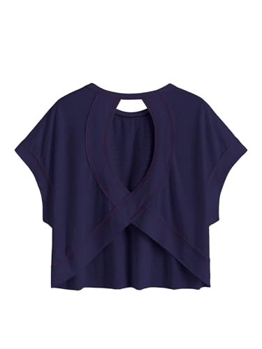 Image of SOLY HUX Women Open Back Tops Workout Backless Tee Casual Athletic Shirts Short Sleeve Oversized Gym T Shirt