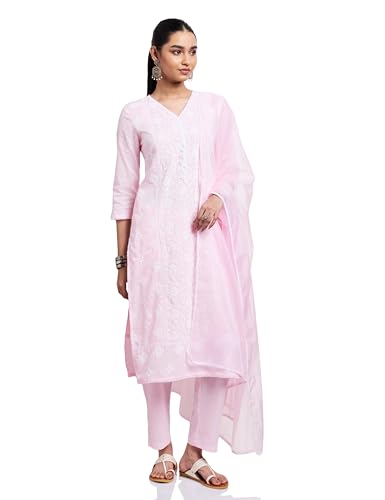Image of Amazon Brand - Myx Women's Pure Cotton Embroidered Kurta Set with Dupatta (Available in Plus Sizes)