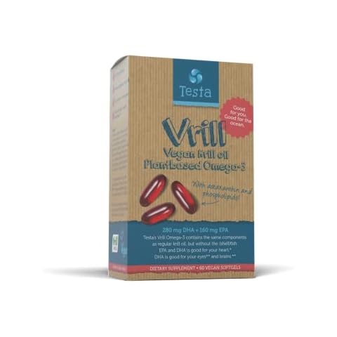 Pflanzliche Krillöl Kapseln - 2X mehr Omega-3 als Krill Öl - DHA 280mg, EPA 160mg, Astaxanthin 1500mcg + Phospholipide 230mg - Beste Absorption - Gut für Gehirn, Augen und Gelenken - 60 Kapseln (1) Cover