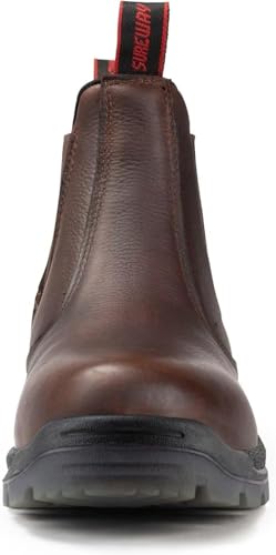 SUREWAY Men's Slip-On Work Boots for Men,Full Grain Leather,Anti-Static,Water/Slip Resistant,Fire Station Mechanic Industrial Construction Safety Boots/Shoes for Men,Composite Toe DK Brown,Size 9.54