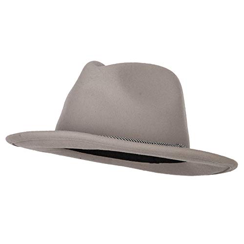 Jeanne Simmons Unisex Wool Felt Satin Rope Band Trim Pinched Crown Fedora Hat - Grey M