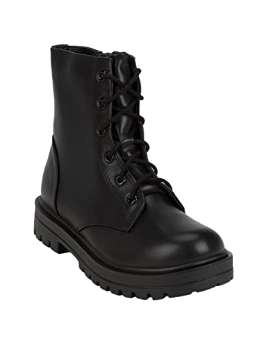 Soda Firm-IIS Girls Lace Up Side Zipper Vegan Leather Combat Boots (Black, numeric_3)