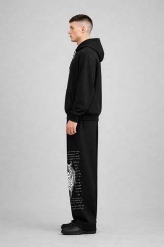 Image of Men's Printed Baggy Pants, Relaxed Fit Cotton Lower, Mid Rise Elastic Waist Joggers with Graphic Design, Casual Wear for Gym, Lounge & Street Style