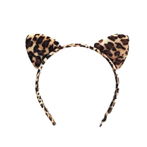 Yabgkgagnan Leopard Print Cat Ears Headband for Women - Soft Furry Animal Ear Hairband for Cosplay Halloween Costume Party Accessory Face Washing and Makeup (Leopard Pattern)