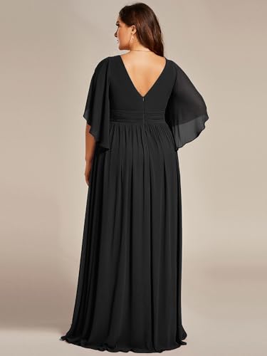 Image of Ever-Pretty Plus Women's Plus Size V Neck Half Sleeves Slit A Line Floor Length Bridesmaid Dress 01886-DA
