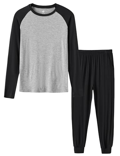 MoFiz Jungen Schlafanzug Lang Pyjamaset Zweiteiliger Set Weich Hausanzug Rundhals Kinder Nachtwäsche Schwarz XL (DE 164-176)