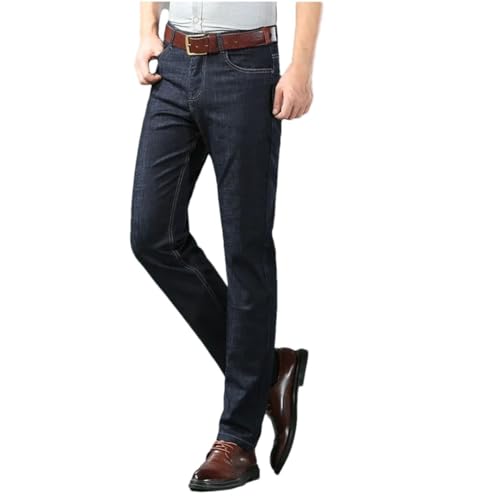 Men's Ice Silk Thin Denim Jeans Straight Stretch Cotton Business Casual Lightweight Trousers