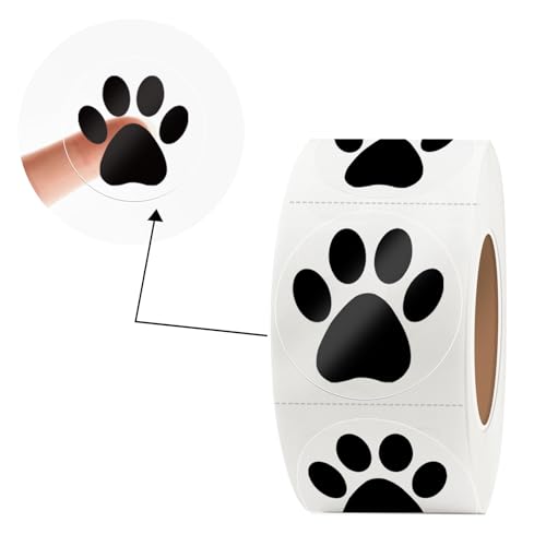 Yeachlaing Paw Stickers Clear Paw Prints Stickers 500 Pcs 1 Inch Puppy Dog Paw Stickers Self-Adhesive Black Bear Paw Stickers Roll for Kids Birthday Decorations Envelopes Seals Cards Gift Wrapping
