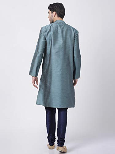 Image of VASTRAMAY Men's Aqua Cotton Silk Blend Kurta and Pyjama Set