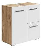 Badplaats B.V. Mars Wastafelmeubel, eiken met wit, 60 x 30 x 60 cm, badkamermeubel, zuil, kast