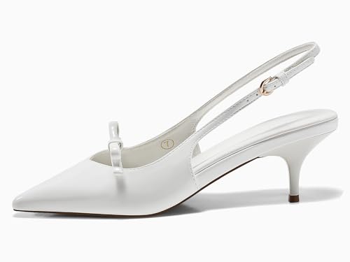 Coutgo Womens Bow Slingback Heels Low Kitten Heel Pumps Closed Pointed Toe Party Wedding Dress Shoes3